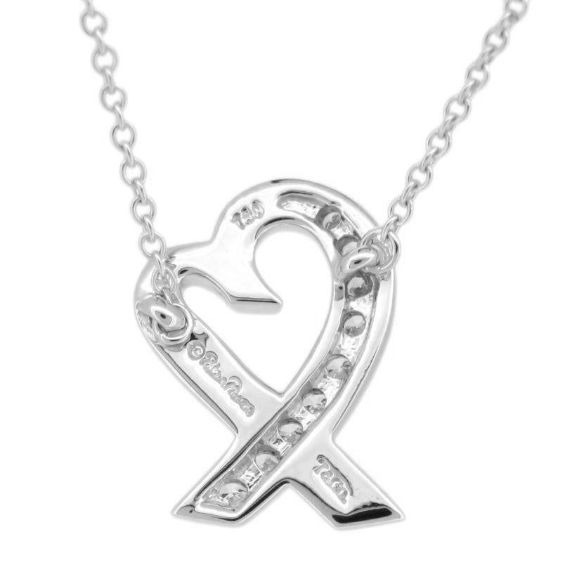 TIFFANY & Co Paloma Picasso Collier pendentif cœurs amoureux en or blanc 18 carats et diamants Excellent état - En vente à Los Angeles, CA