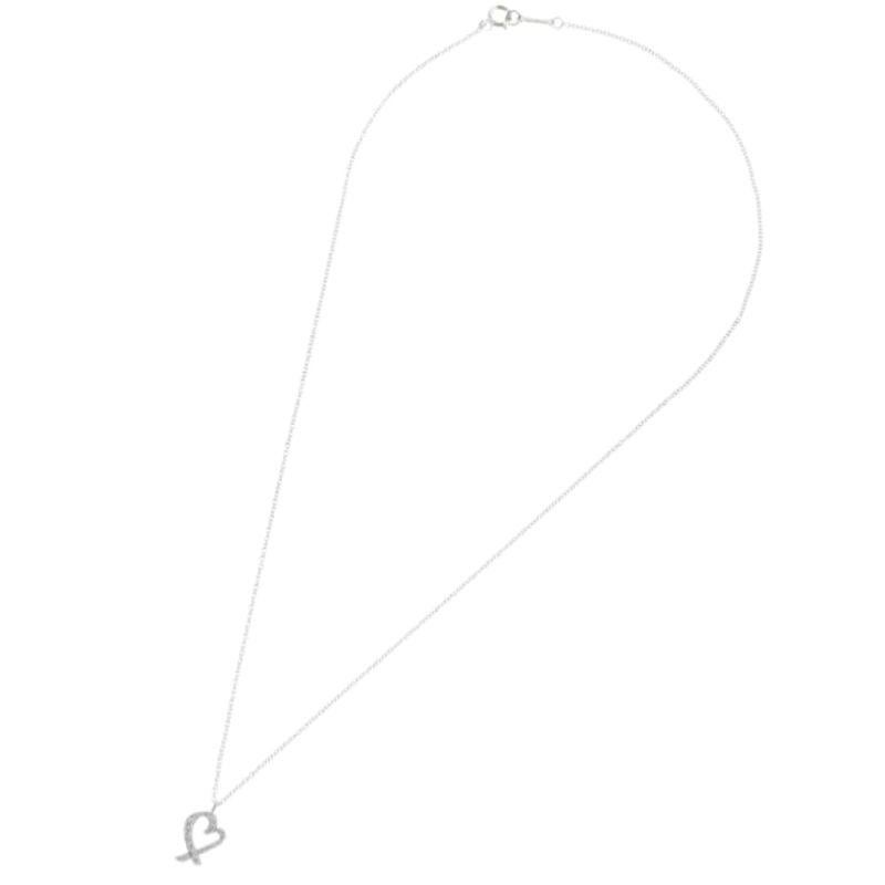 Women's TIFFANY & Co Paloma Picasso 18K White Gold Diamond Loving Heart Pendant Necklace For Sale