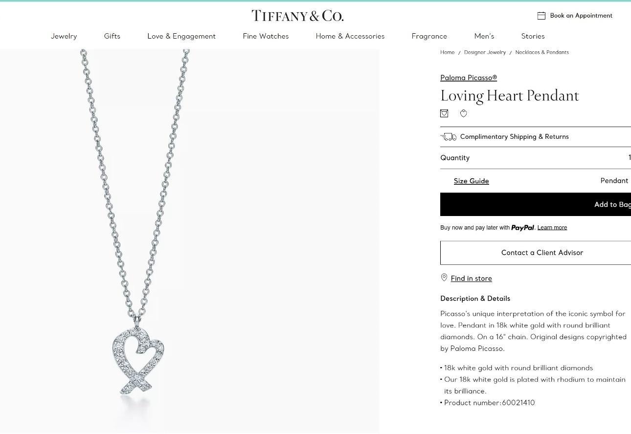 TIFFANY & Co Paloma Picasso 18K White Gold Diamond Loving Heart Pendant Necklace For Sale 4