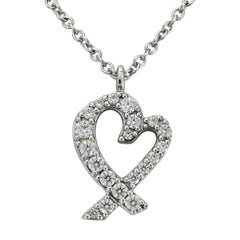 TIFFANY & Co Paloma Picasso 18K White Gold Diamond Loving Heart Pendant Necklace