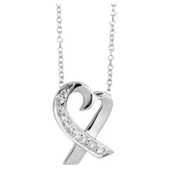 TIFFANY & Co Paloma Picasso Collier pendentif cœurs amoureux en or blanc 18 carats et diamants