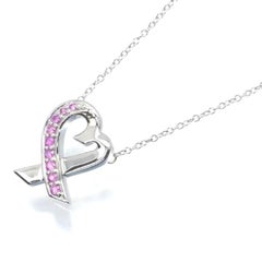 TIFFANY & Co. Paloma Picasso 18K White Gold Pink Sapphire Loving Heart Necklace
