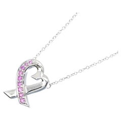 TIFFANY & Co. Paloma Picasso 18K White Gold Pink Sapphire Loving Heart Necklace