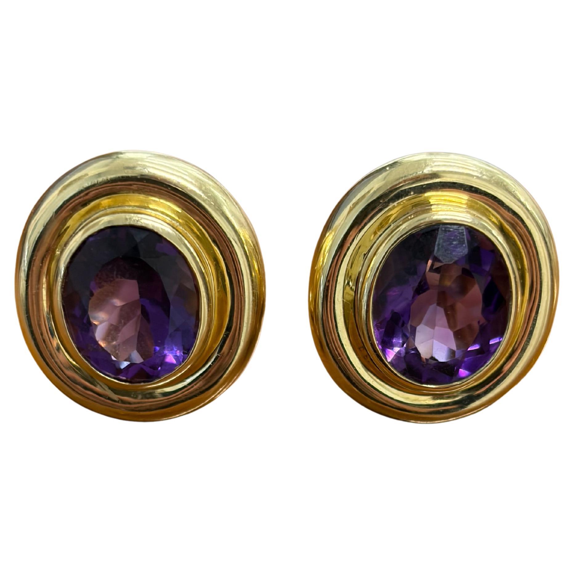 TIFFANY
CO. PALOMA PICASSO 18k Yellow Gold
Amethyst Earrings Vintage 1980s