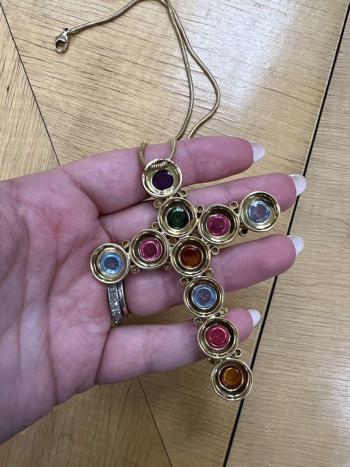 Tiffany & Co. Paloma Picasso 18k Yellow Gold & Gemstone Cross Pendant Necklace 6