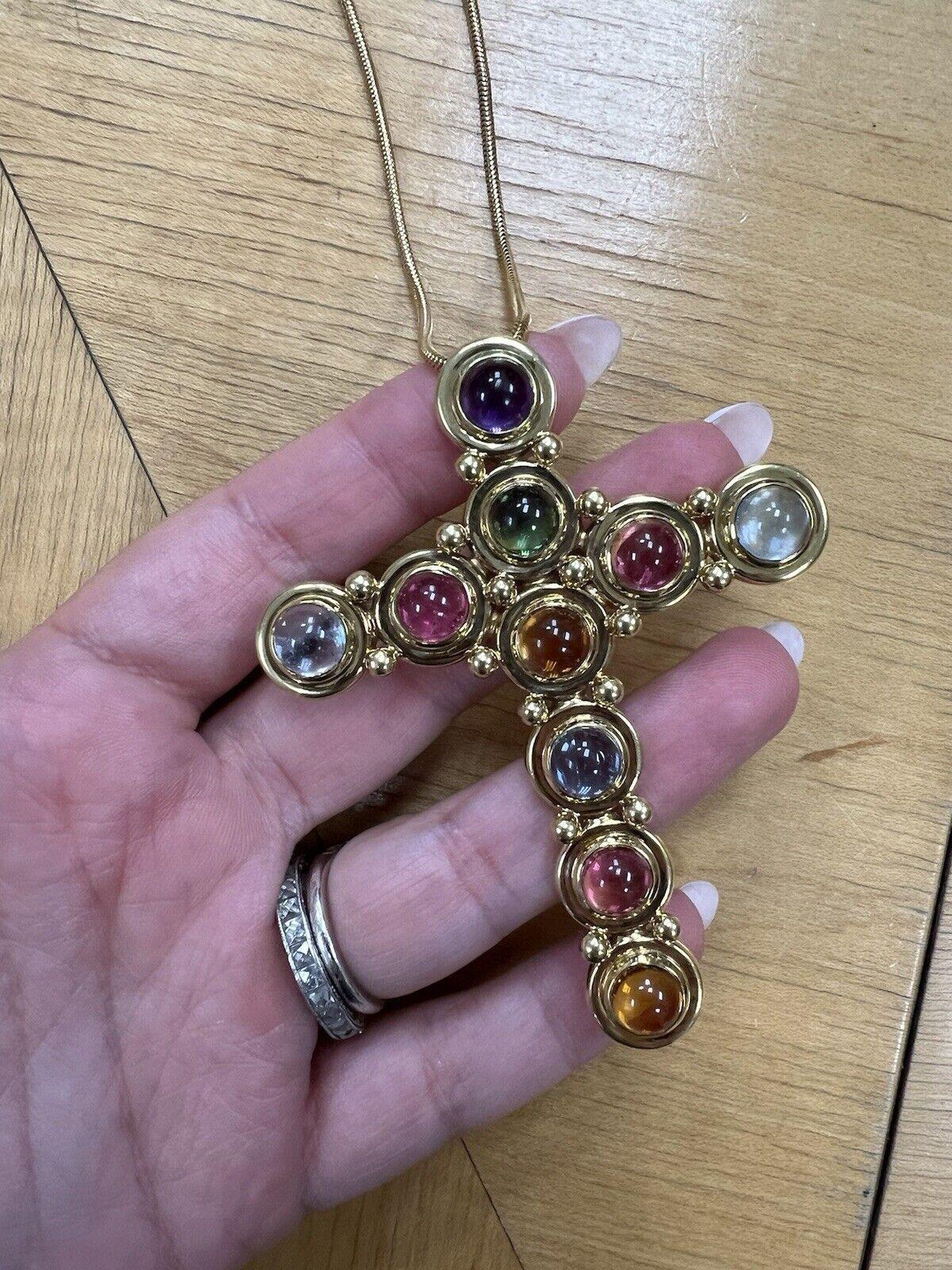 Tiffany & Co. Paloma Picasso 18k Yellow Gold & Gemstone Cross Pendant Necklace 7
