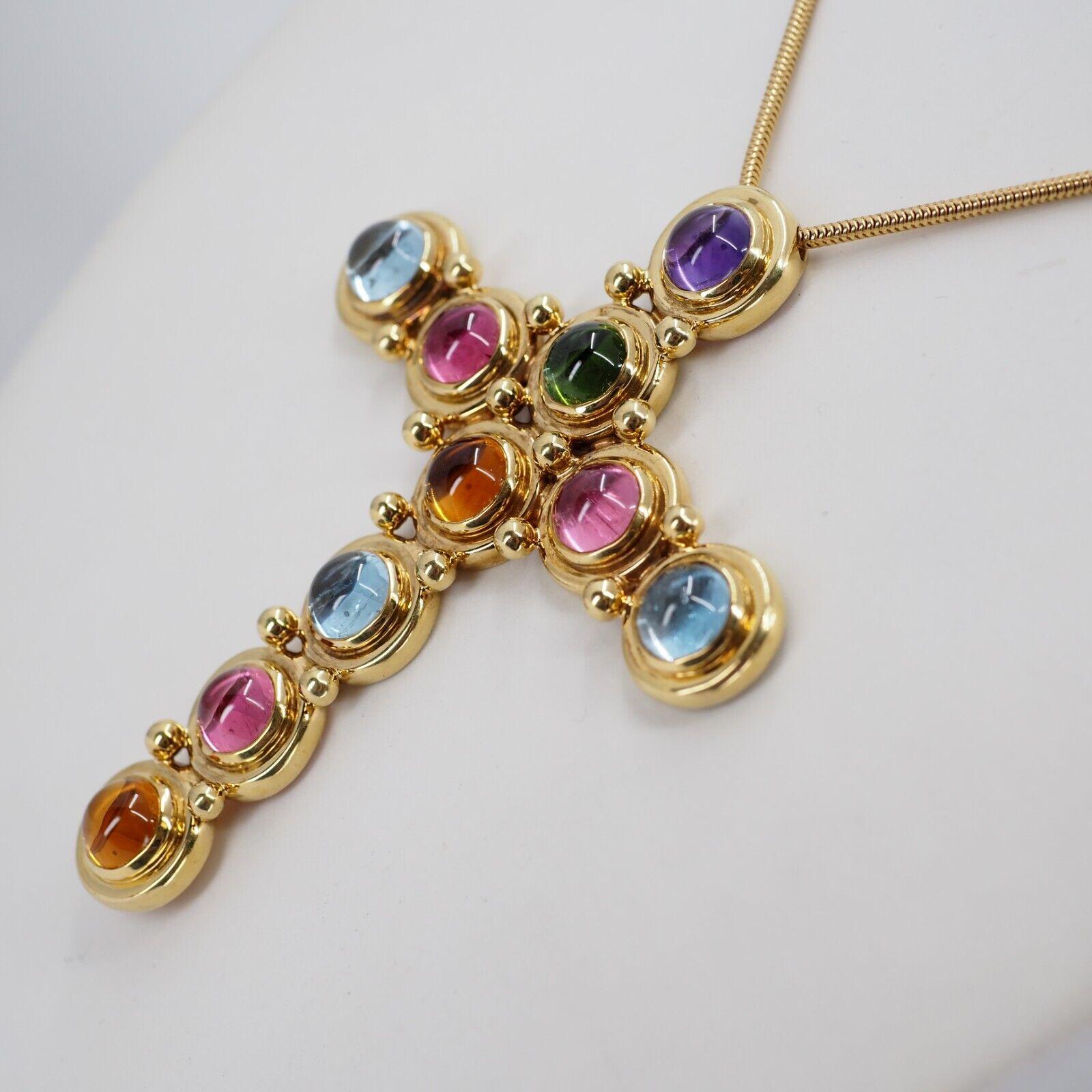 Tiffany & Co. Paloma Picasso 18k Yellow Gold & Gemstone Cross Pendant Necklace 8