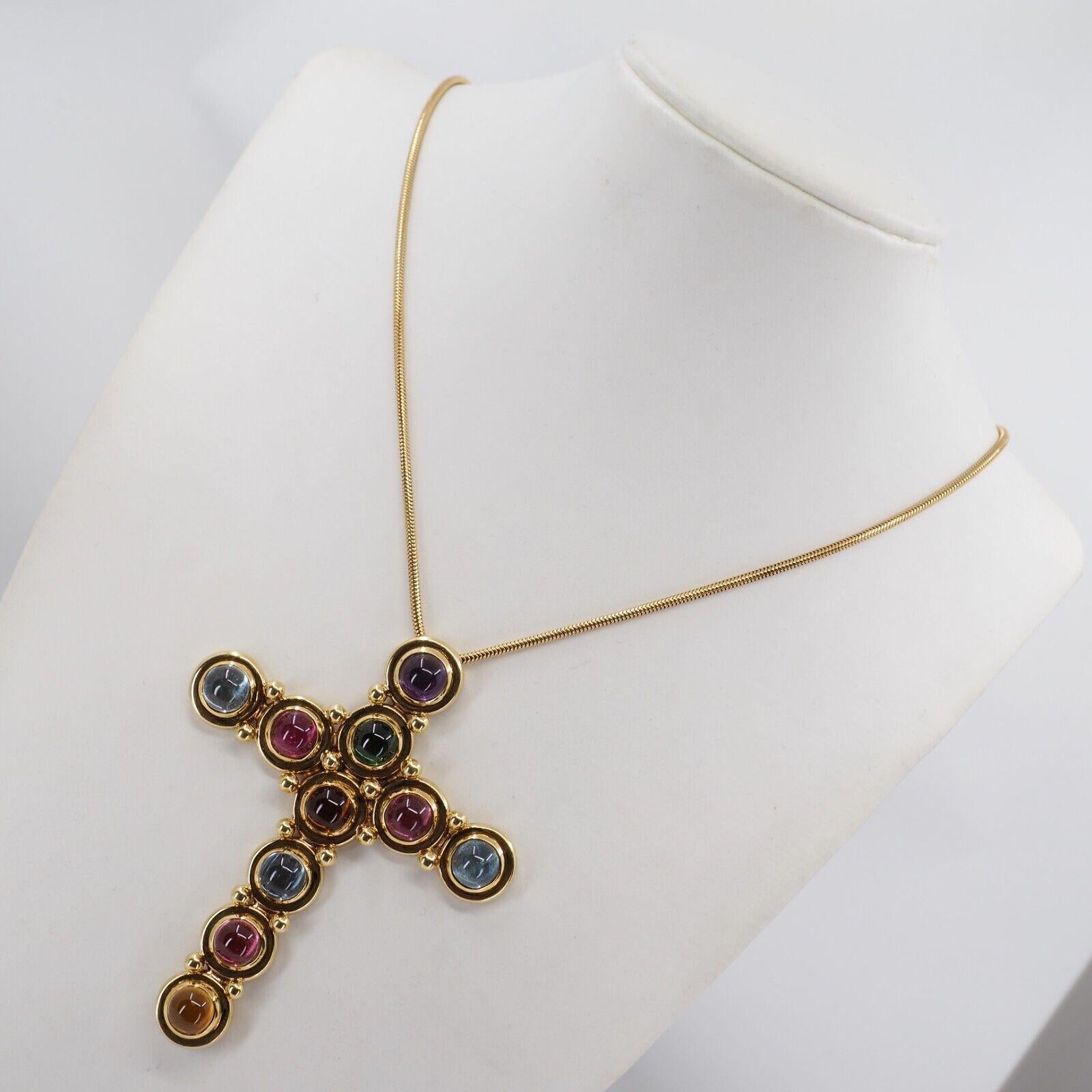 Tiffany & Co. Paloma Picasso 18k Yellow Gold & Gemstone Cross Pendant Necklace In Excellent Condition In Beverly Hills, CA