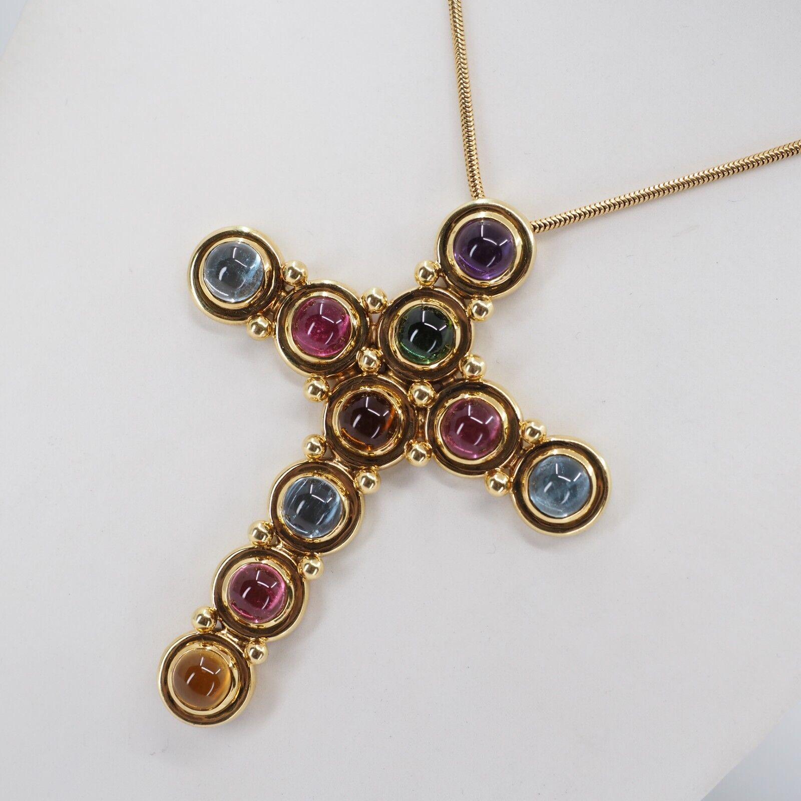 Women's or Men's Tiffany & Co. Paloma Picasso 18k Yellow Gold & Gemstone Cross Pendant Necklace