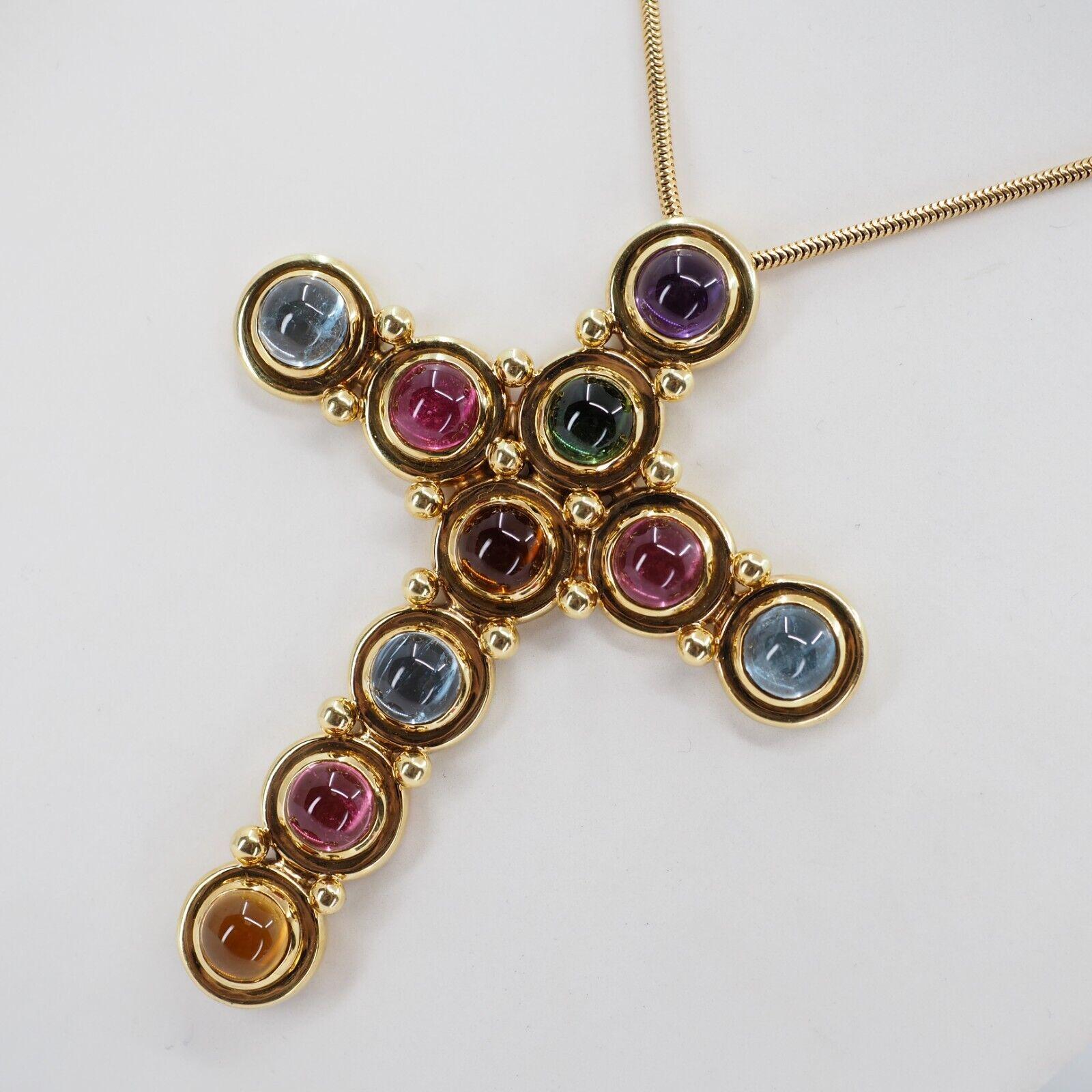 Tiffany & Co. Paloma Picasso 18k Yellow Gold & Gemstone Cross Pendant Necklace 1