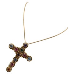 Tiffany & Co. Paloma Picasso 18k Yellow Gold & Gemstone Cross Pendant Necklace