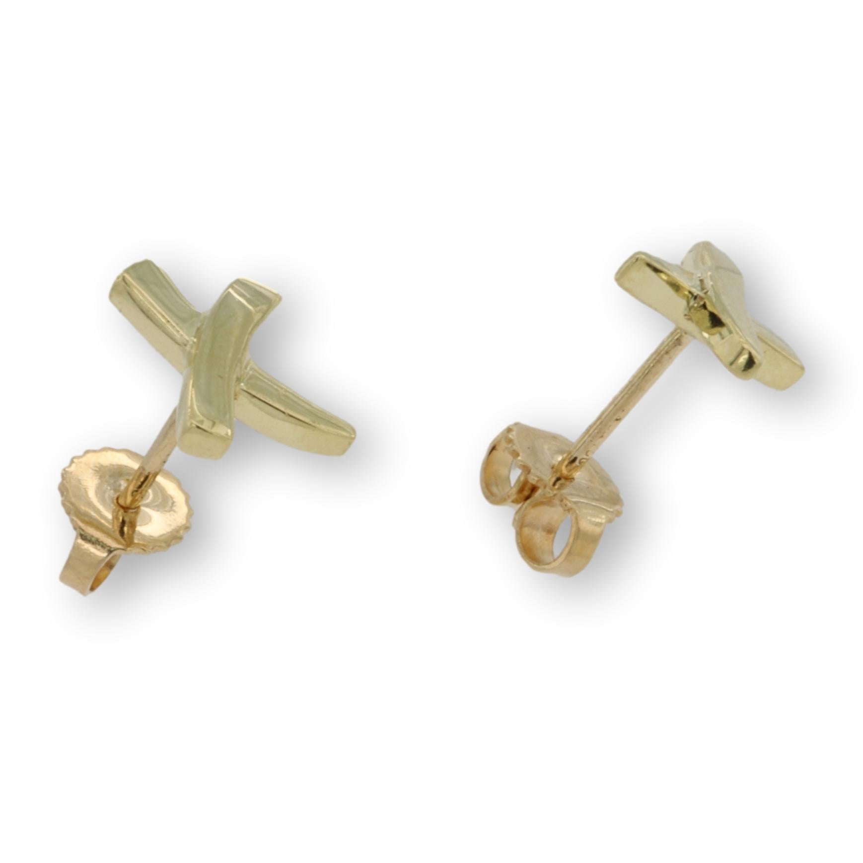 Tiffany & Co. Paloma Picasso 18K Yellow Gold Graffiti Mini X Stud Earrings In Excellent Condition In New York, NY