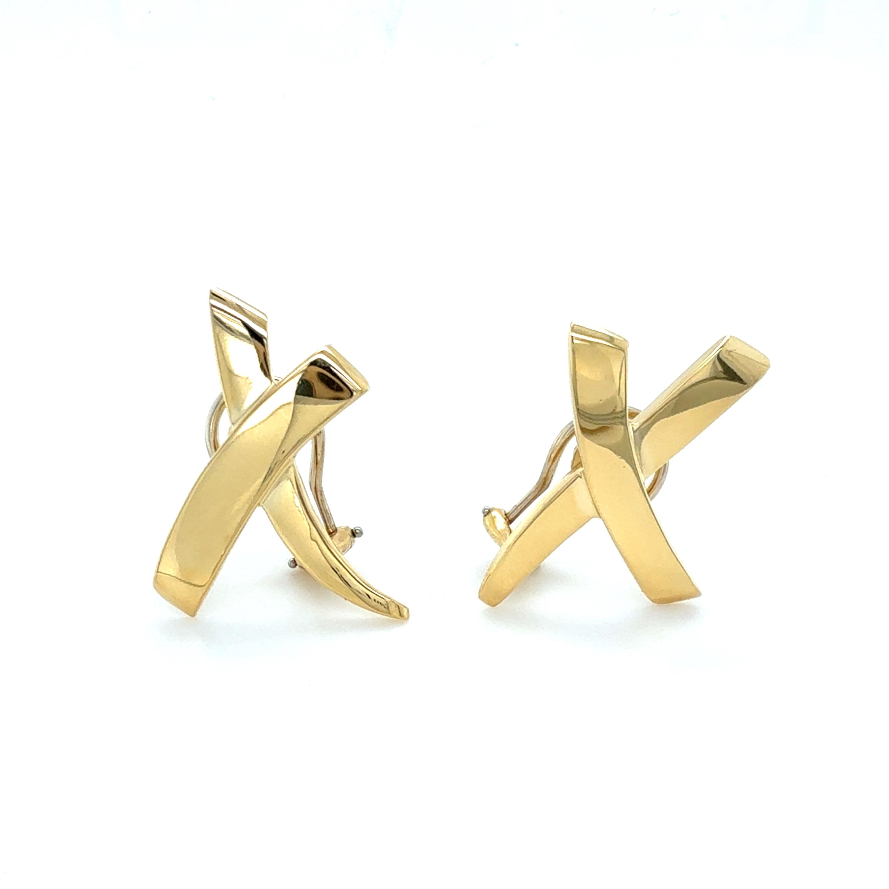 Golding & Co, Paloma Picasso, boucles d'oreilles Graffiti X en or jaune 18 carats Excellent état - En vente à Chicago, IL