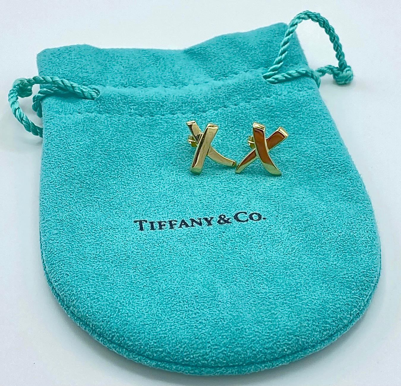 Tiffany & Co. Paloma Picasso 18 Karat Yellow Gold Graffiti X-Motif Stud Earrings In Good Condition In  Baltimore, MD