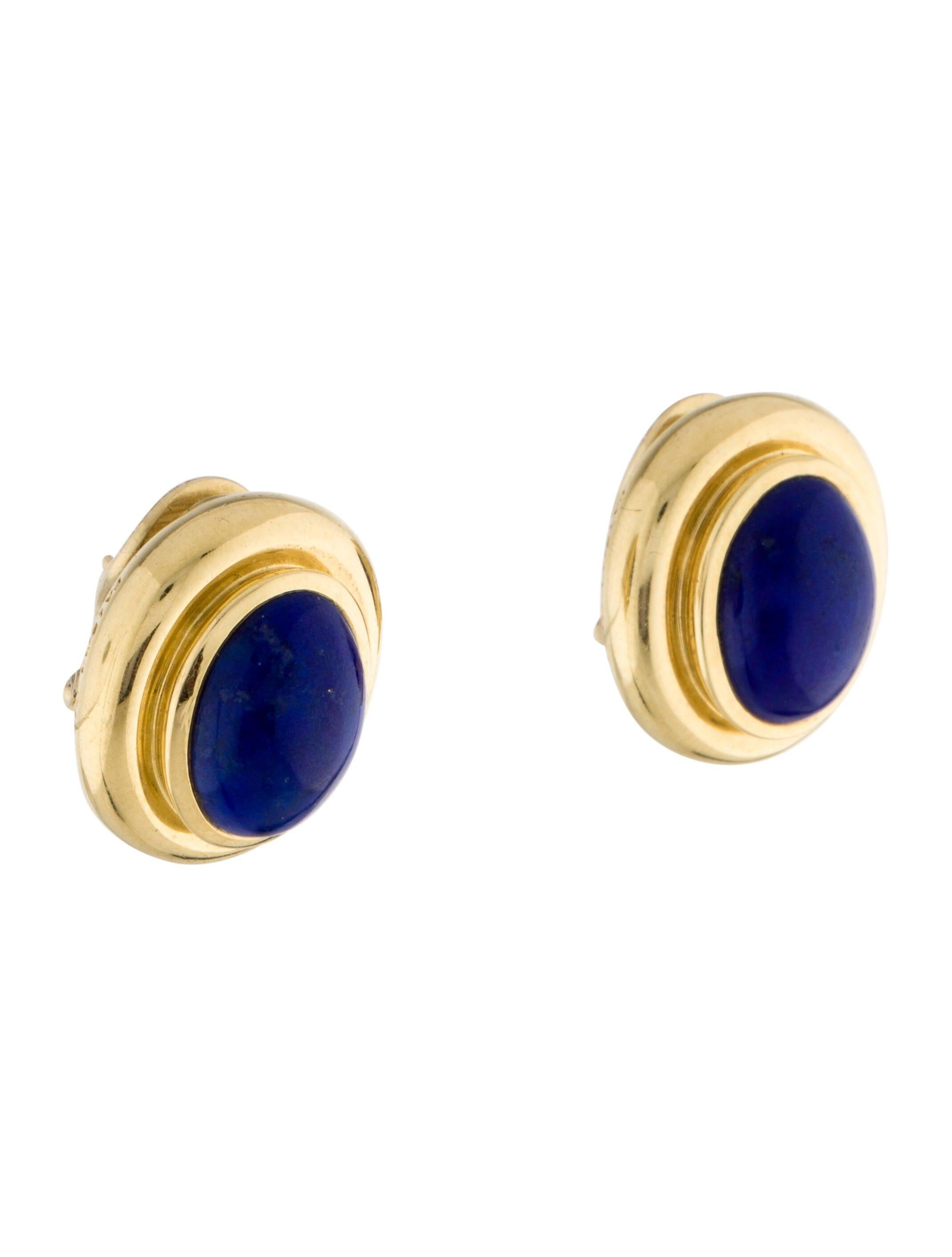 Tiffany & Co. Paloma Picasso 18k Yellow Gold & Lapis Earrings circa 1988 Vintage For Sale 2