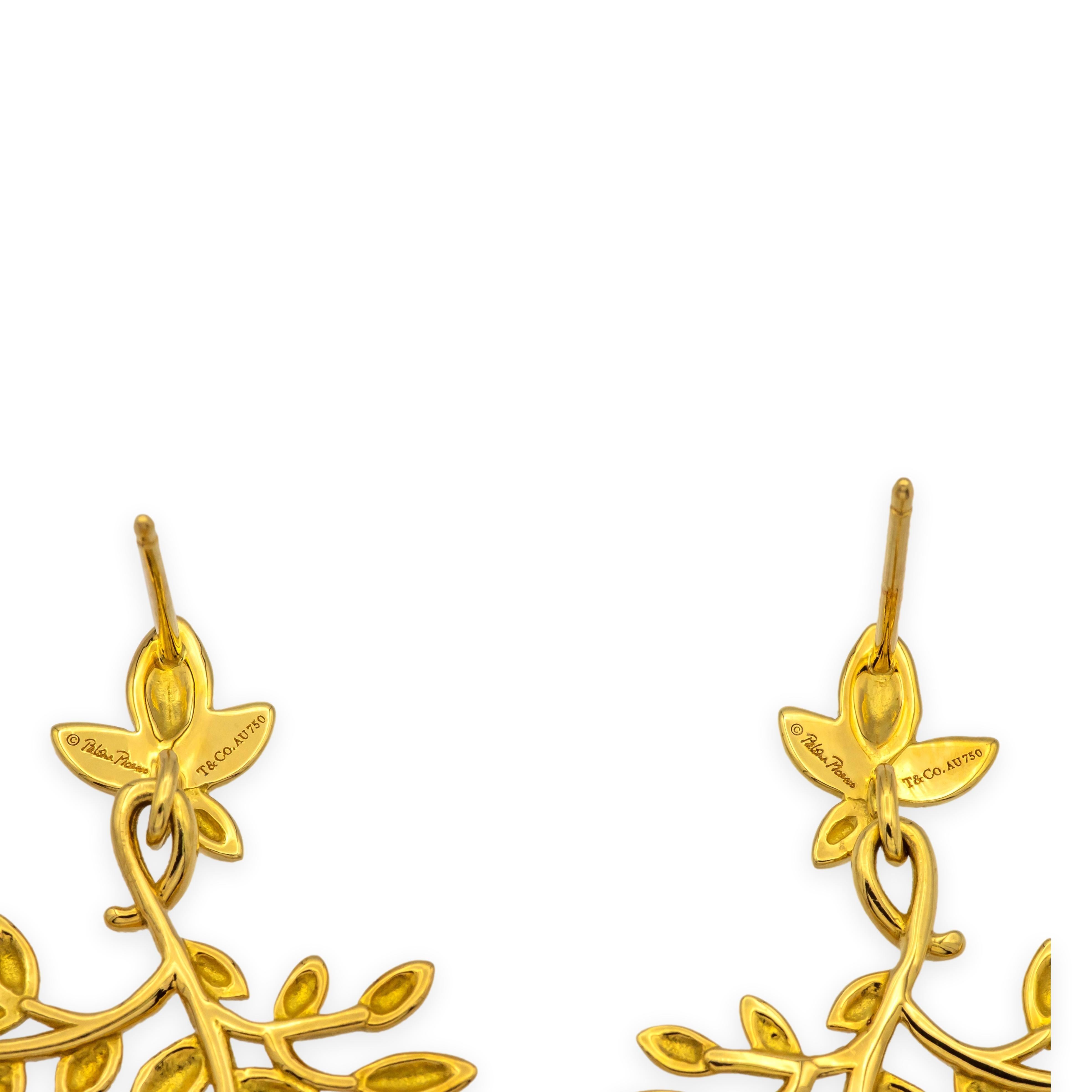 Contemporain Tiffany & Co. Boucles d'oreilles grandes feuilles d'olivier en or jaune 18K de Paloma Picasso en vente