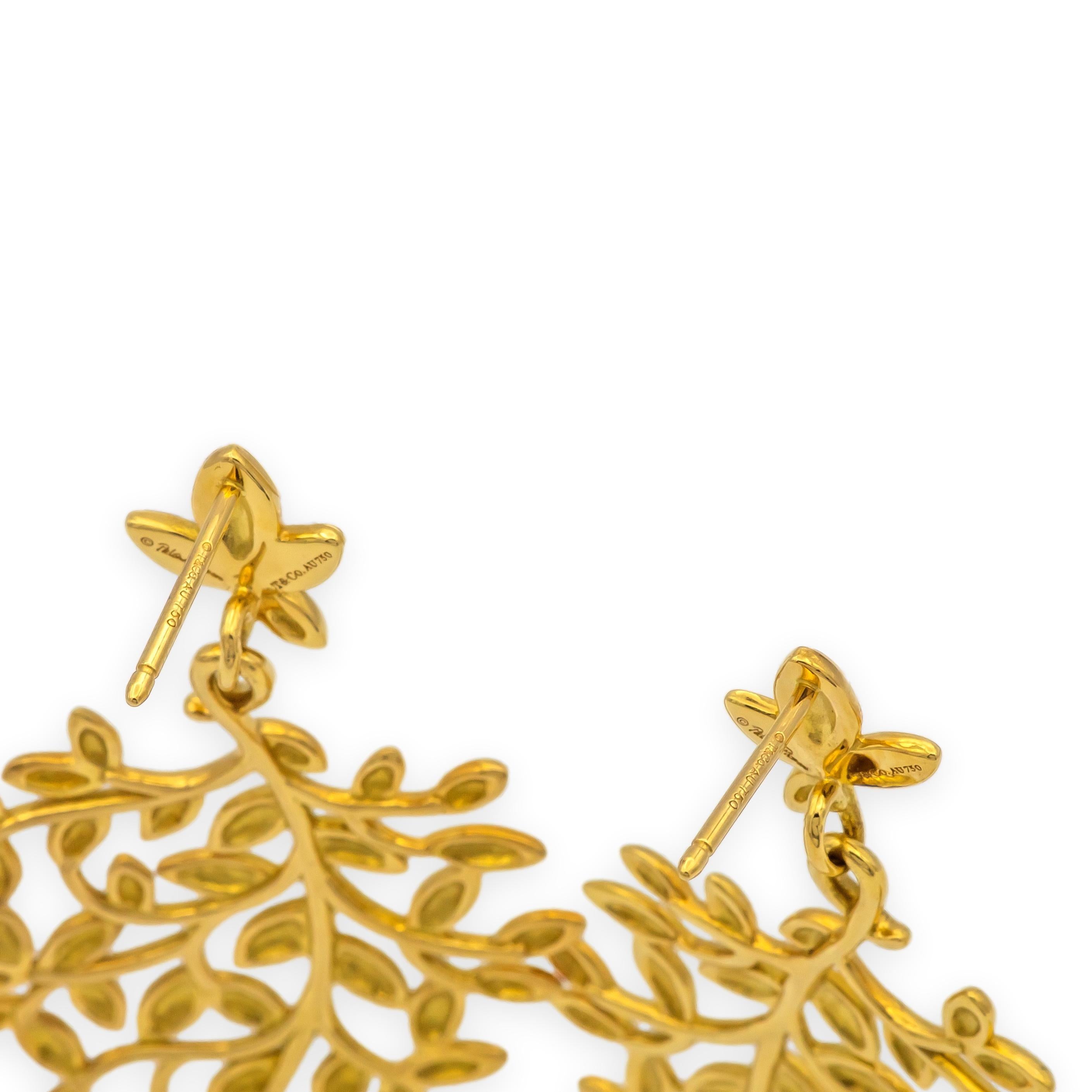 Tiffany & Co. Boucles d'oreilles grandes feuilles d'olivier en or jaune 18K de Paloma Picasso Excellent état - En vente à New York, NY