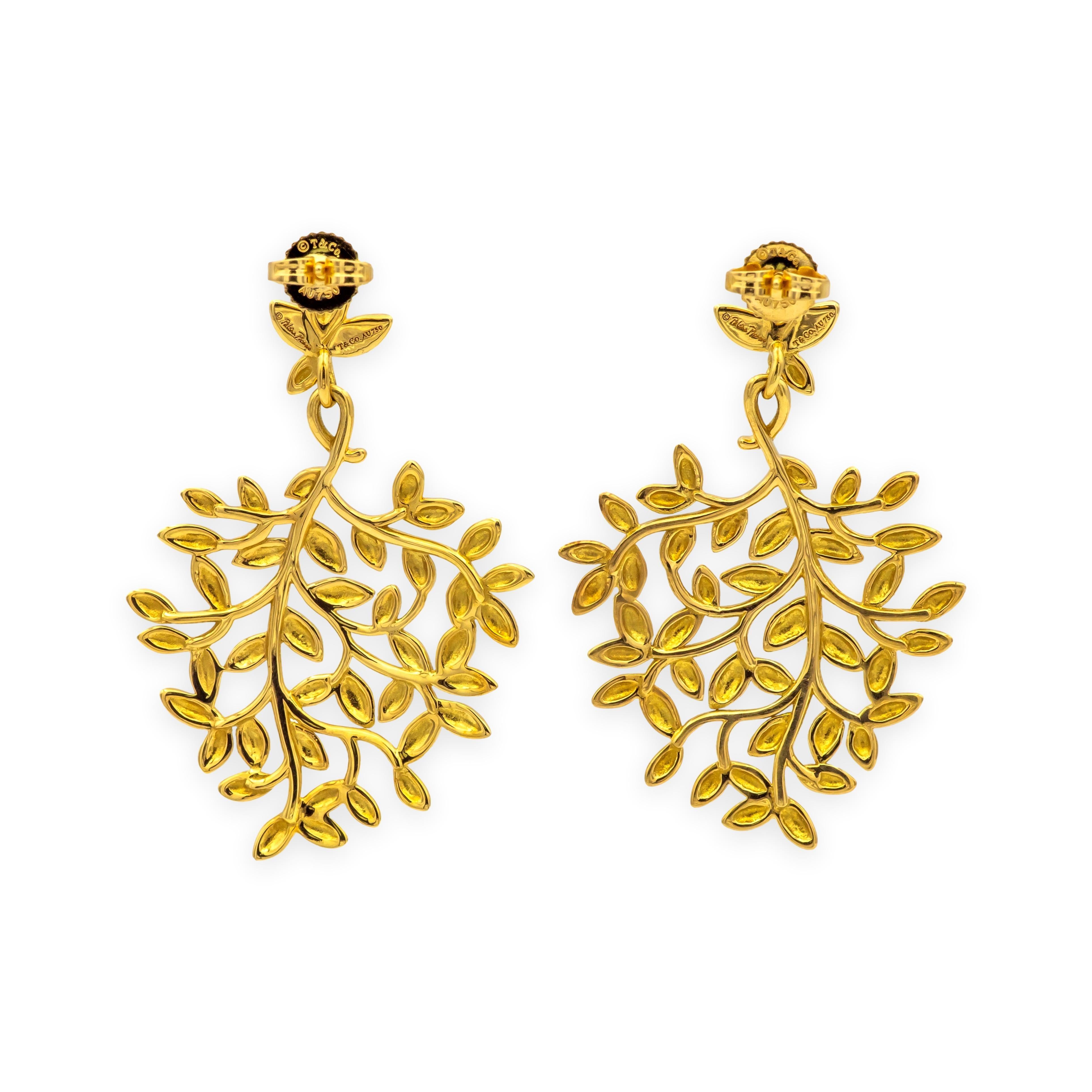 Tiffany & Co. Boucles d'oreilles grandes feuilles d'olivier en or jaune 18K de Paloma Picasso en vente 1