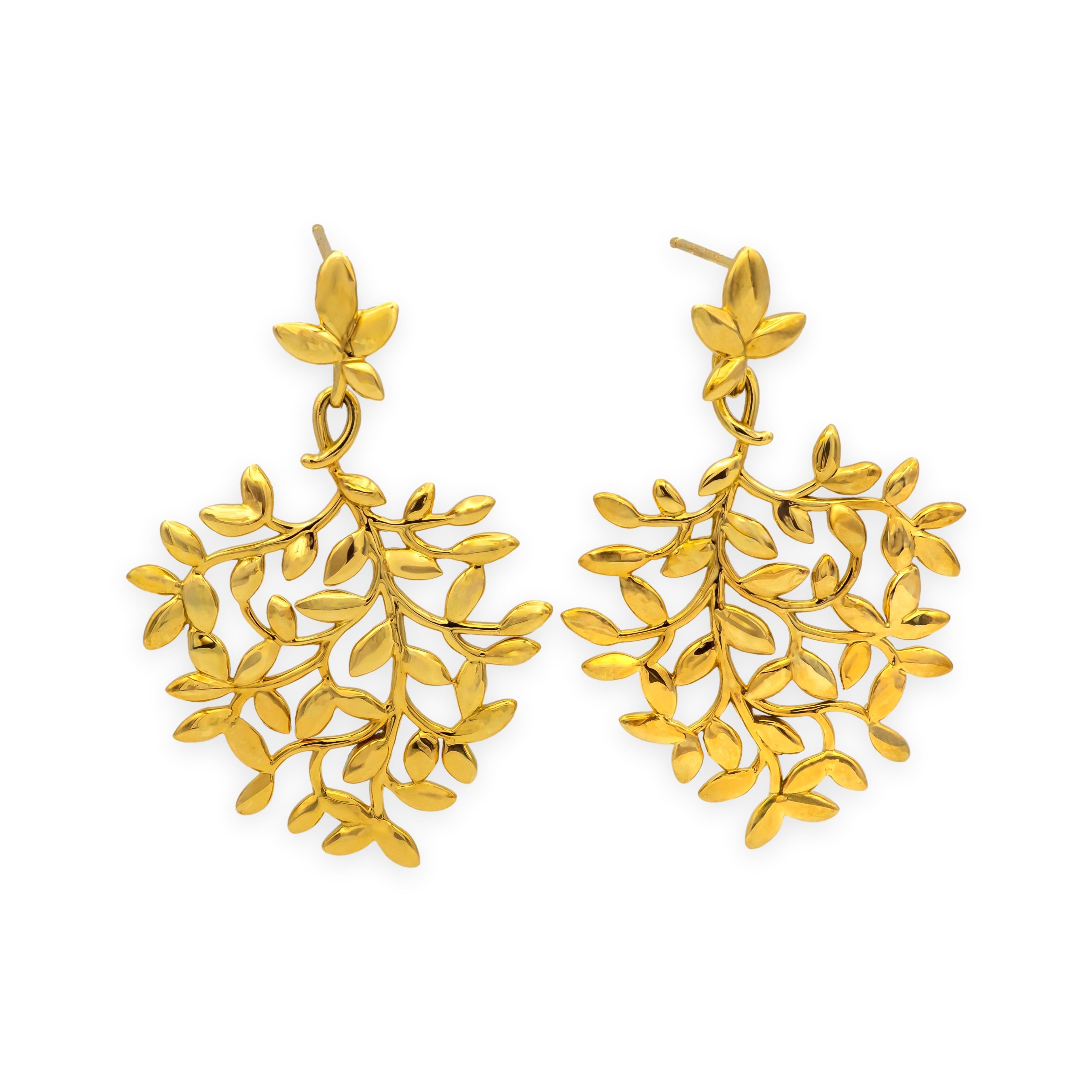 Tiffany & Co. Boucles d'oreilles grandes feuilles d'olivier en or jaune 18K de Paloma Picasso en vente