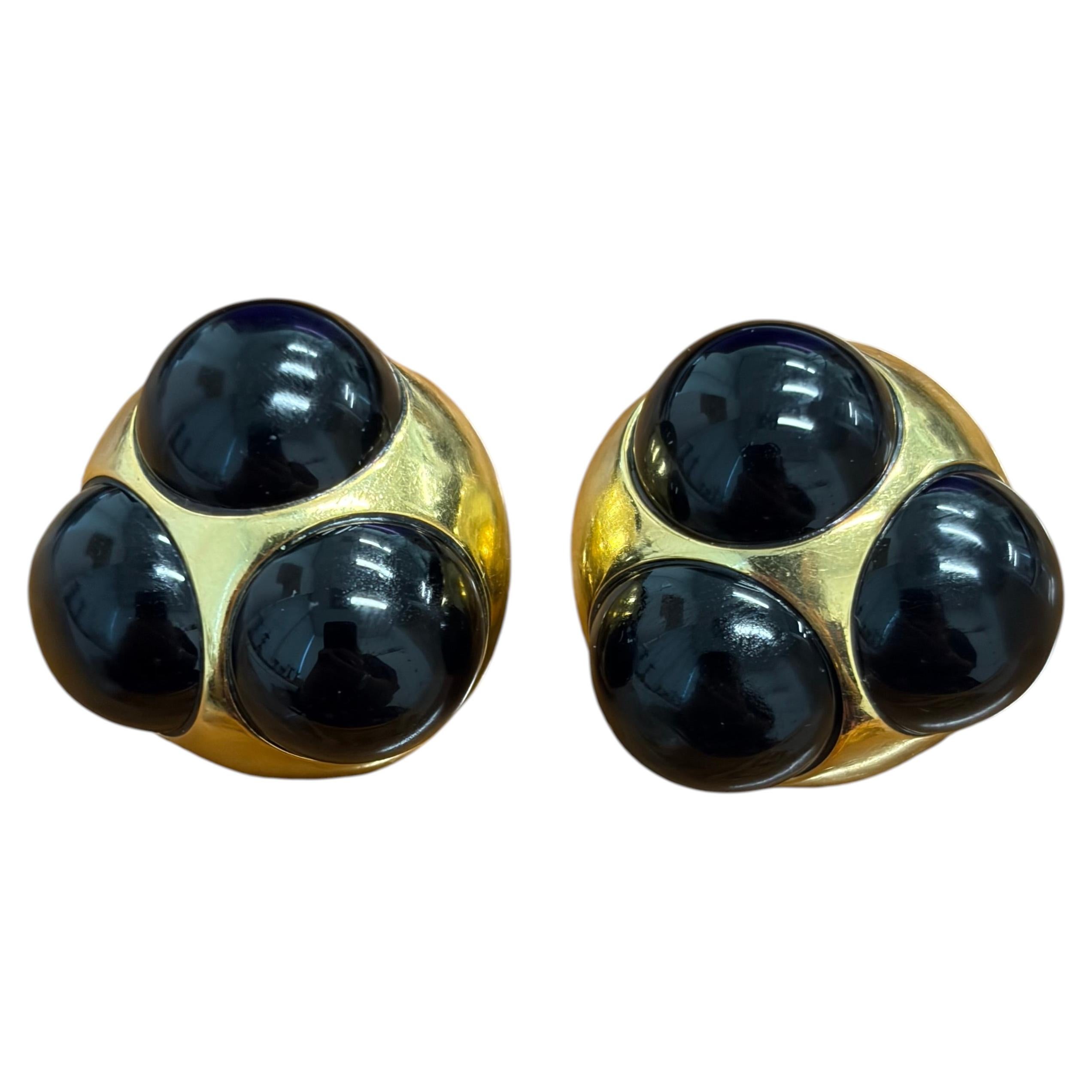 TIFFANY & CO. PALOMA PICASSO 18k Yellow Gold & Onyx Clip On Earrings 1980s Rare