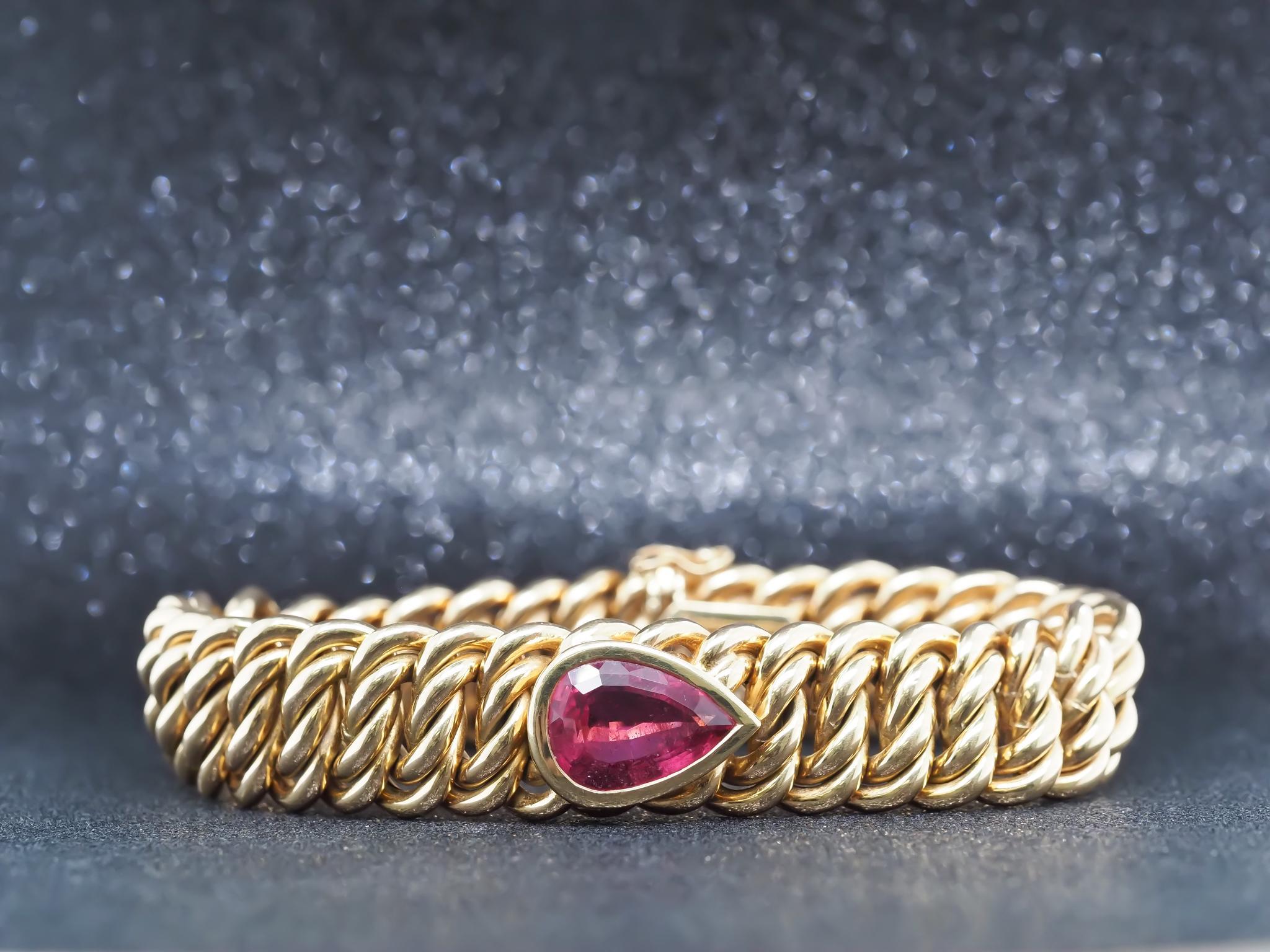 Tiffany & Co Paloma Picasso 18K Yellow Gold Pear Shape Tourmaline Thick Bracelet