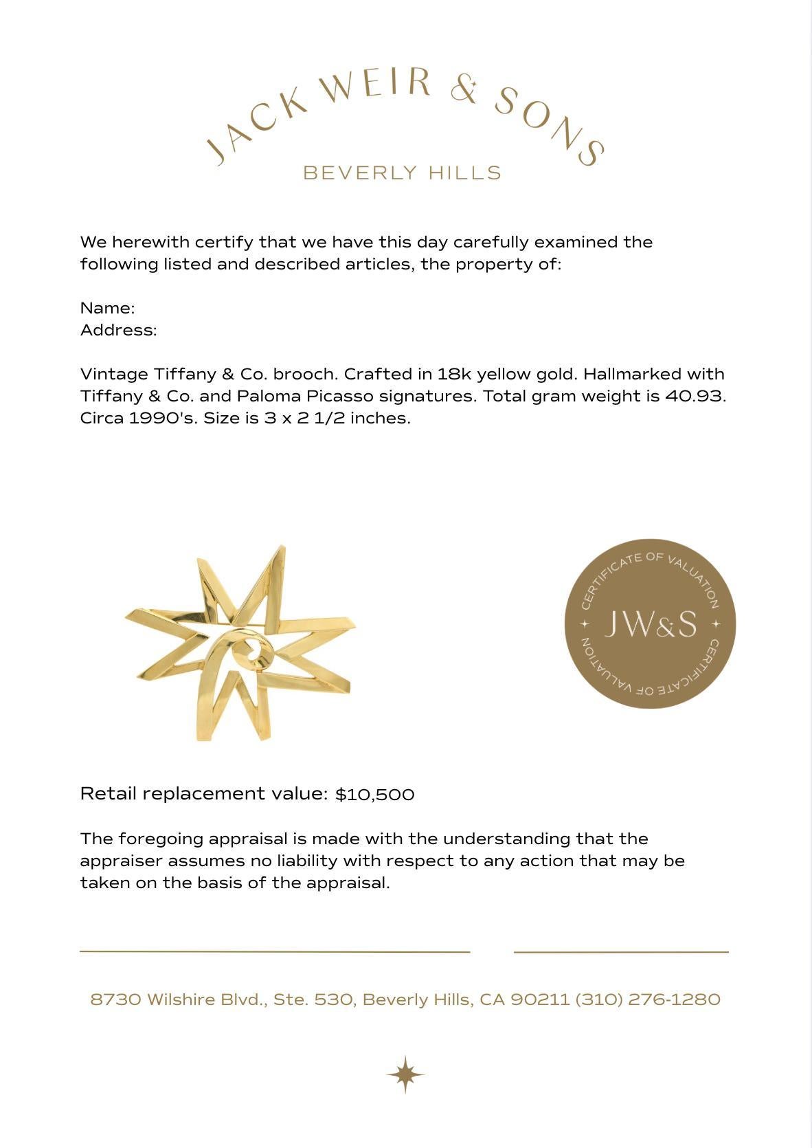 Tiffany & Co. Paloma Picasso 18k yellow gold star brooch For Sale 1