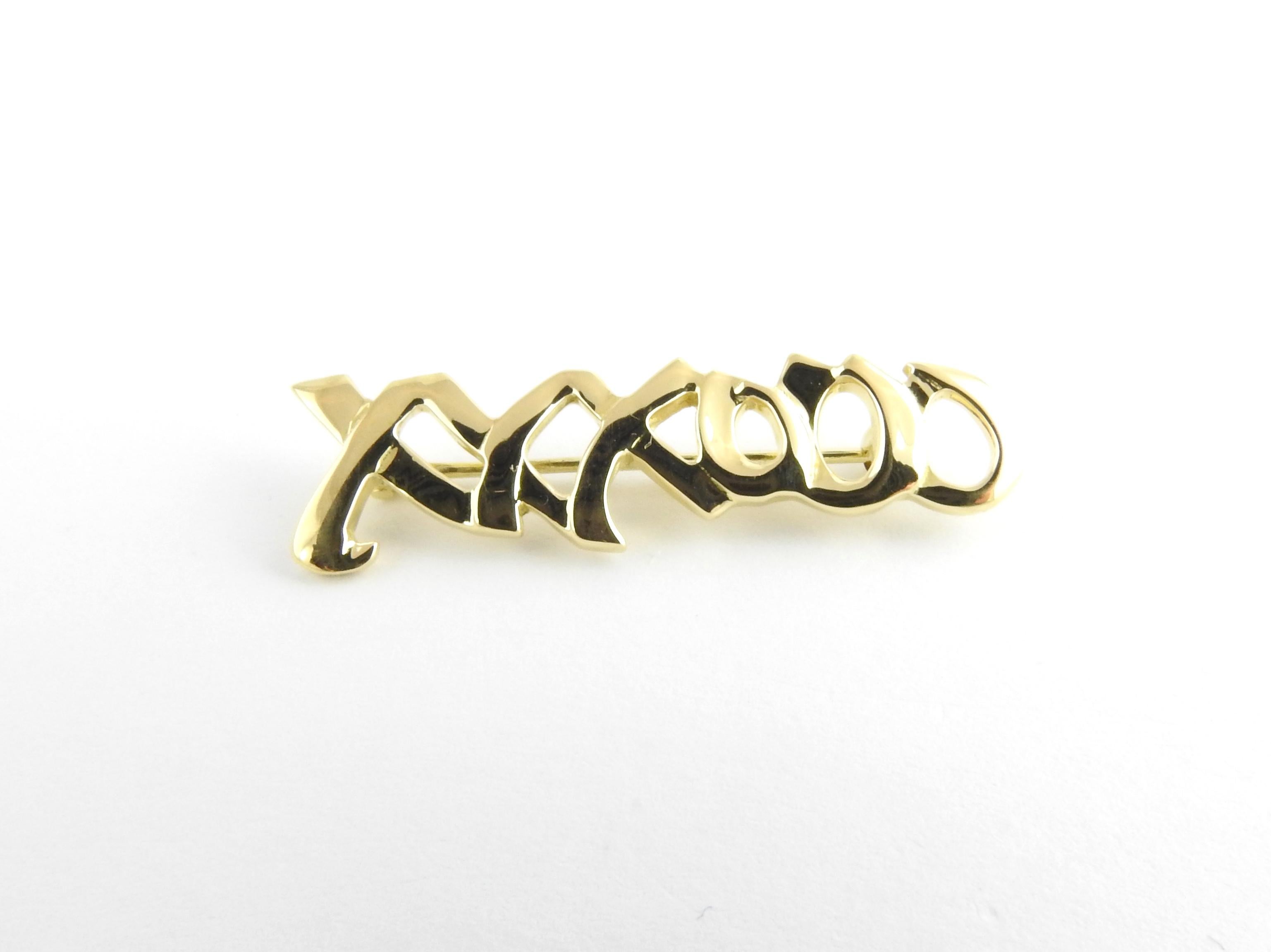 Tiffany & Co. Paloma Picasso 18K Yellow Gold XO Hugs and Kisses Brooch / Pin

This authentic Tiffany & Co. Paloma Picasso Brooch is approx. 36 mm x 10 mm

Stamped 1983 Tiffany & Co. Paloma Picasso 750

4.5 g / 2.8 dwt

Very good preowned condition.