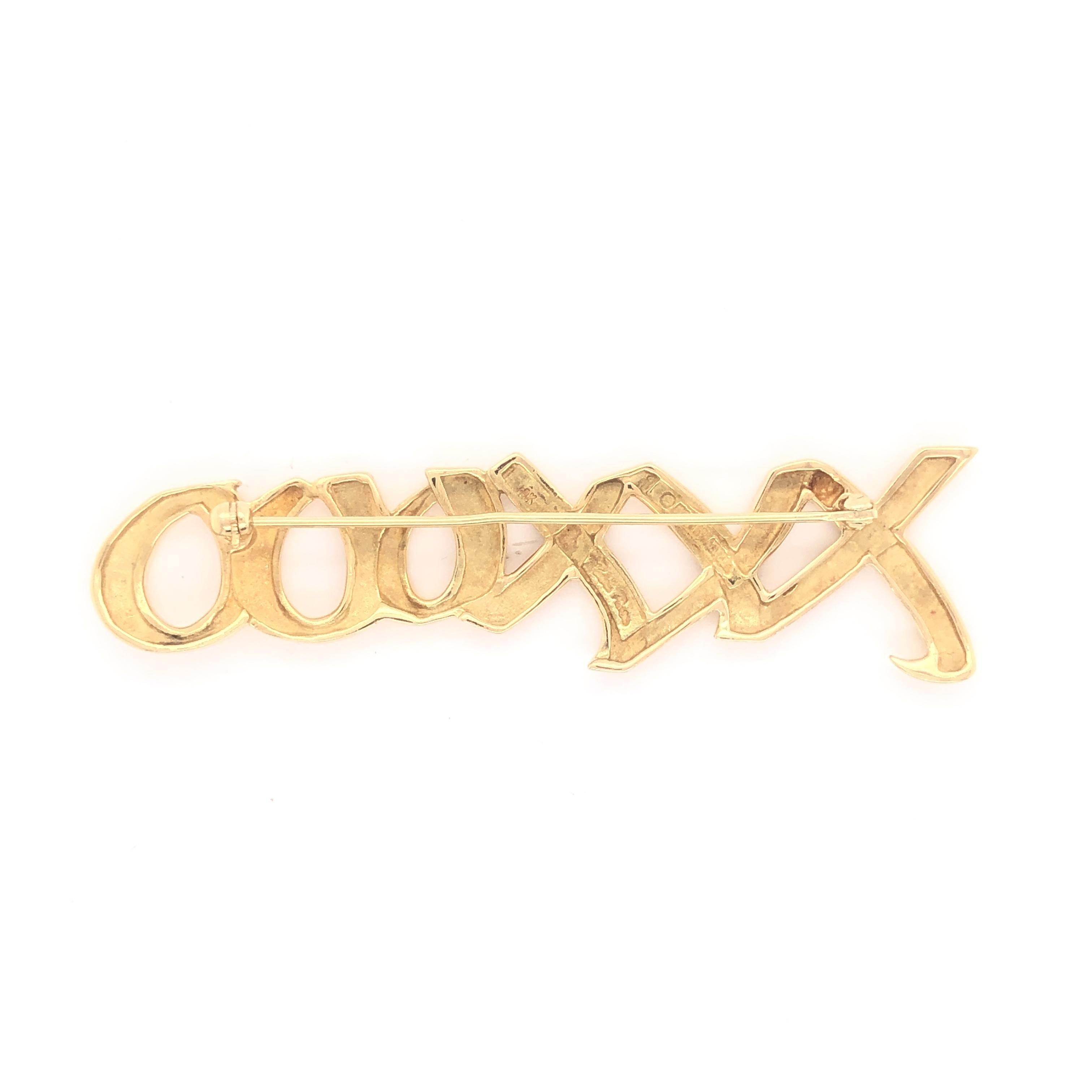 Tiffany & Co. Paloma Picasso 18 Karat Yellow Gold XXXOOO Pin In Excellent Condition In MIAMI, FL
