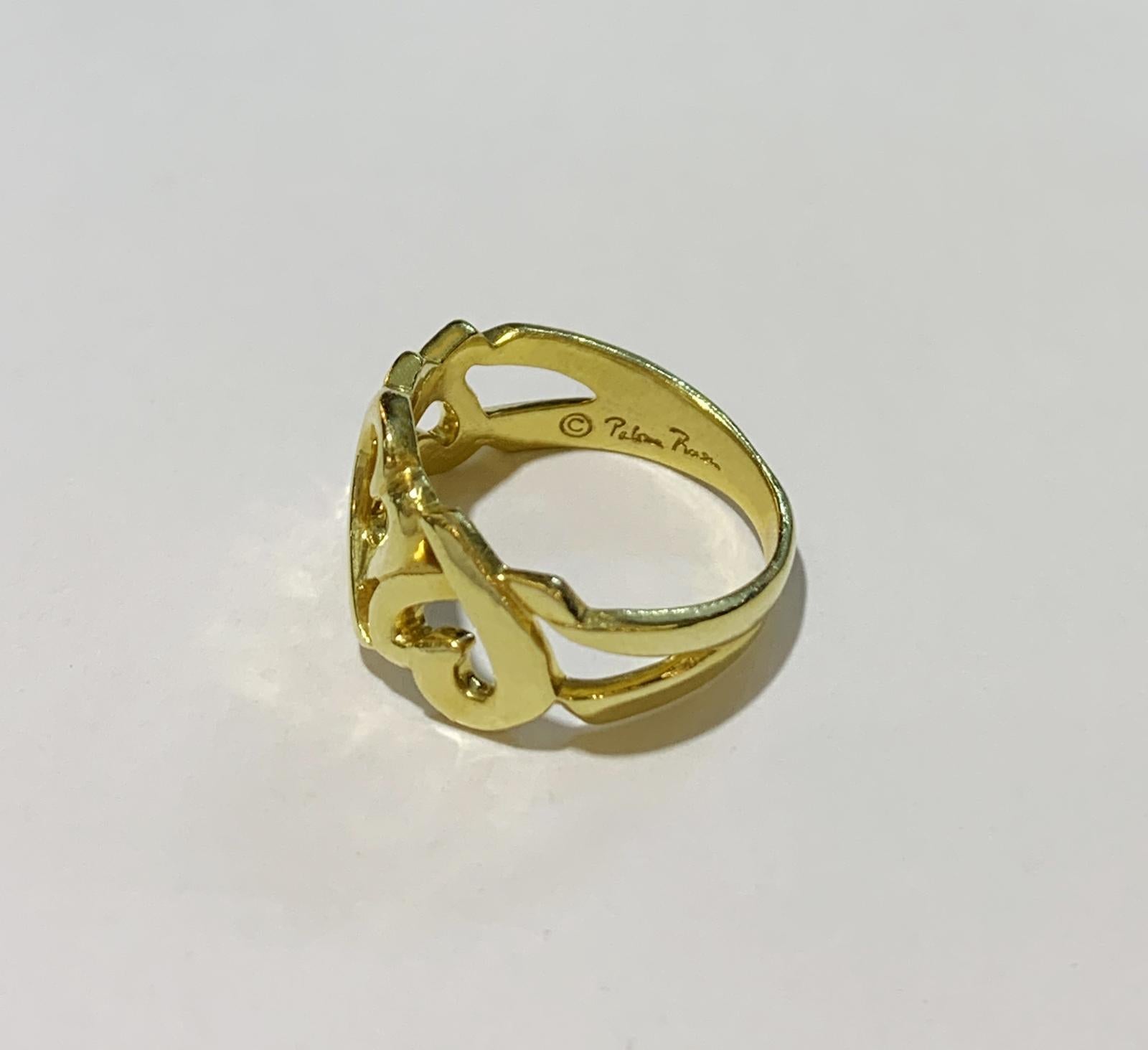 TIFFANY & CO. PALOMA PICASSO 18KT LOVING HEART RING.

-Good condition
-18k yellow gold
-Ring size: 4
-Weight: 3.7gr

*Comes with Tiffany pouch.