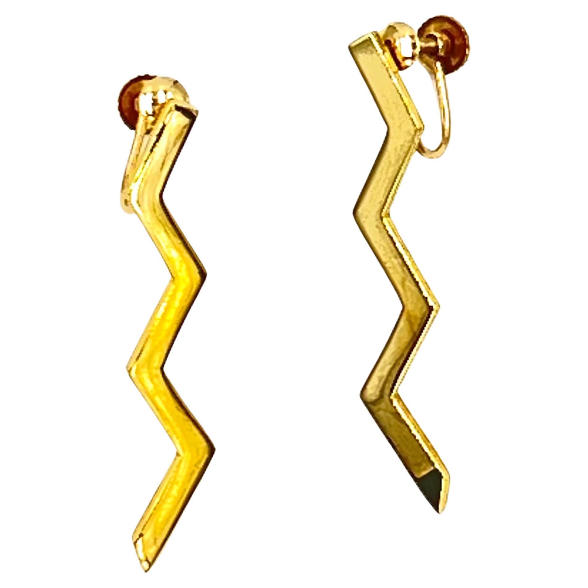 Tiffany & Co. Paloma Picasso 18kt Yellow Gold Lightning Bolt Earrings measuring approximately 1.75