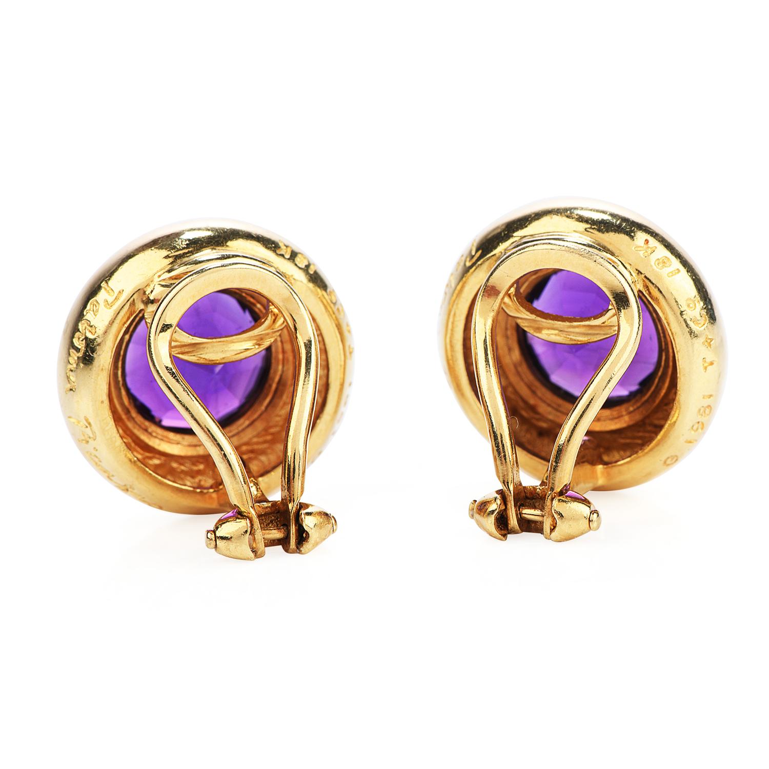 Modern Tiffany & Co. Paloma Picasso 1981 Amethyst 18k Gold Round Clip On Earrings