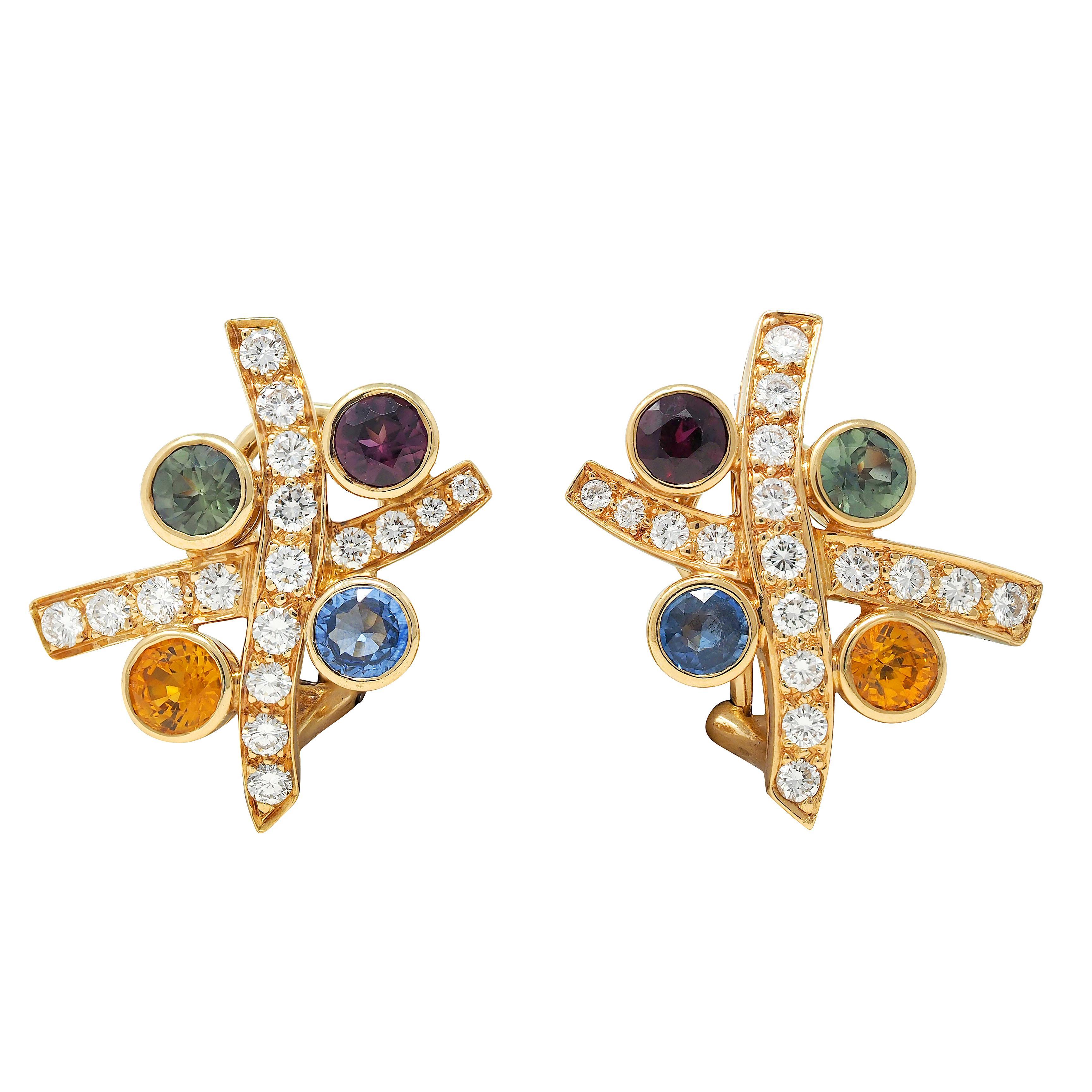 Tiffany & Co Paloma Picasso 1985 Multi-Gem 18K Gold Convertible Vintage Earrings For Sale 1
