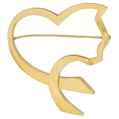 Tiffany & Co. Paloma Picasso 1990's 18K Yellow Gold Vintage Cat Heart Brooch