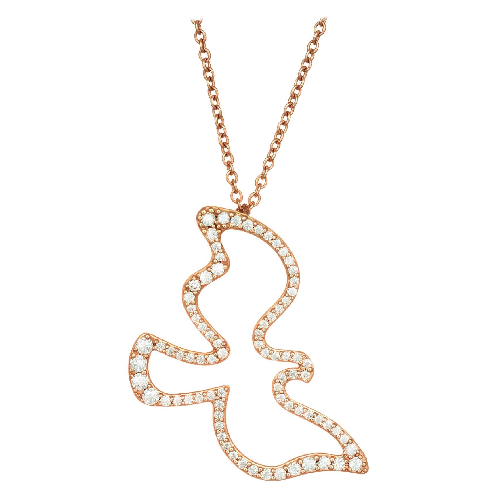 Tiffany & Co. Paloma Picasso .32 Carat Diamond Rose Gold Dove Pendant Necklace