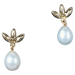 Tiffany & Co Paloma Picasso 7mm Freshwater Pearl Olive Leaf Drop Dangle Earrings