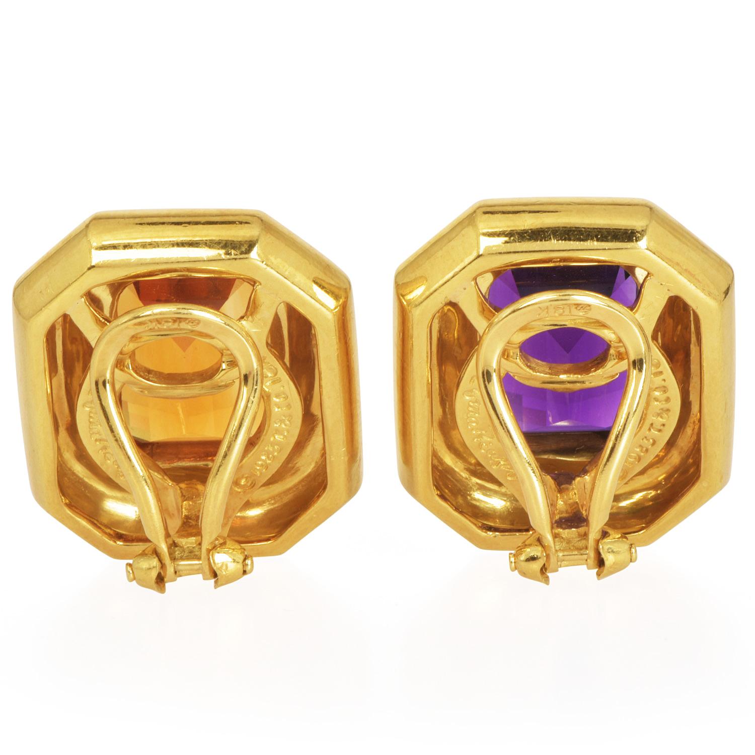 Women's Tiffany & Co. Paloma Picasso Amethyst Citrine 18K Gold Statement Earrings For Sale