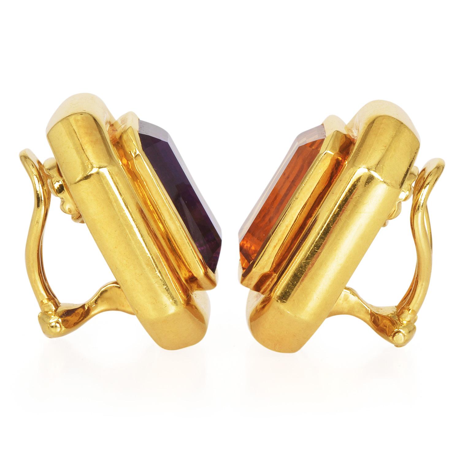 Tiffany & Co. Paloma Picasso Amethyst Citrine 18K Gold Statement Earrings For Sale 2