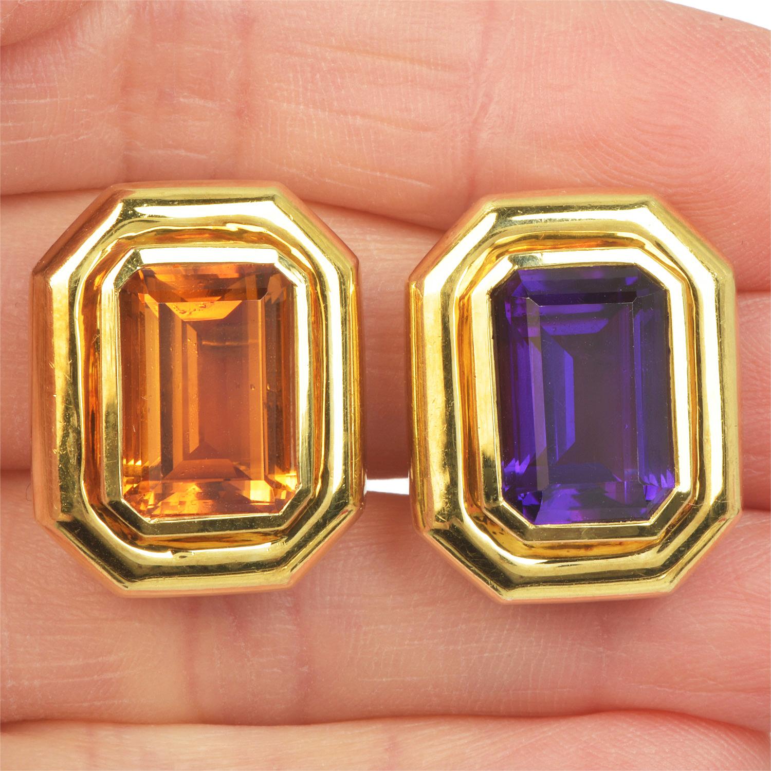 Tiffany & Co. Paloma Picasso Amethyst Citrine 18K Gold Statement Earrings For Sale 3