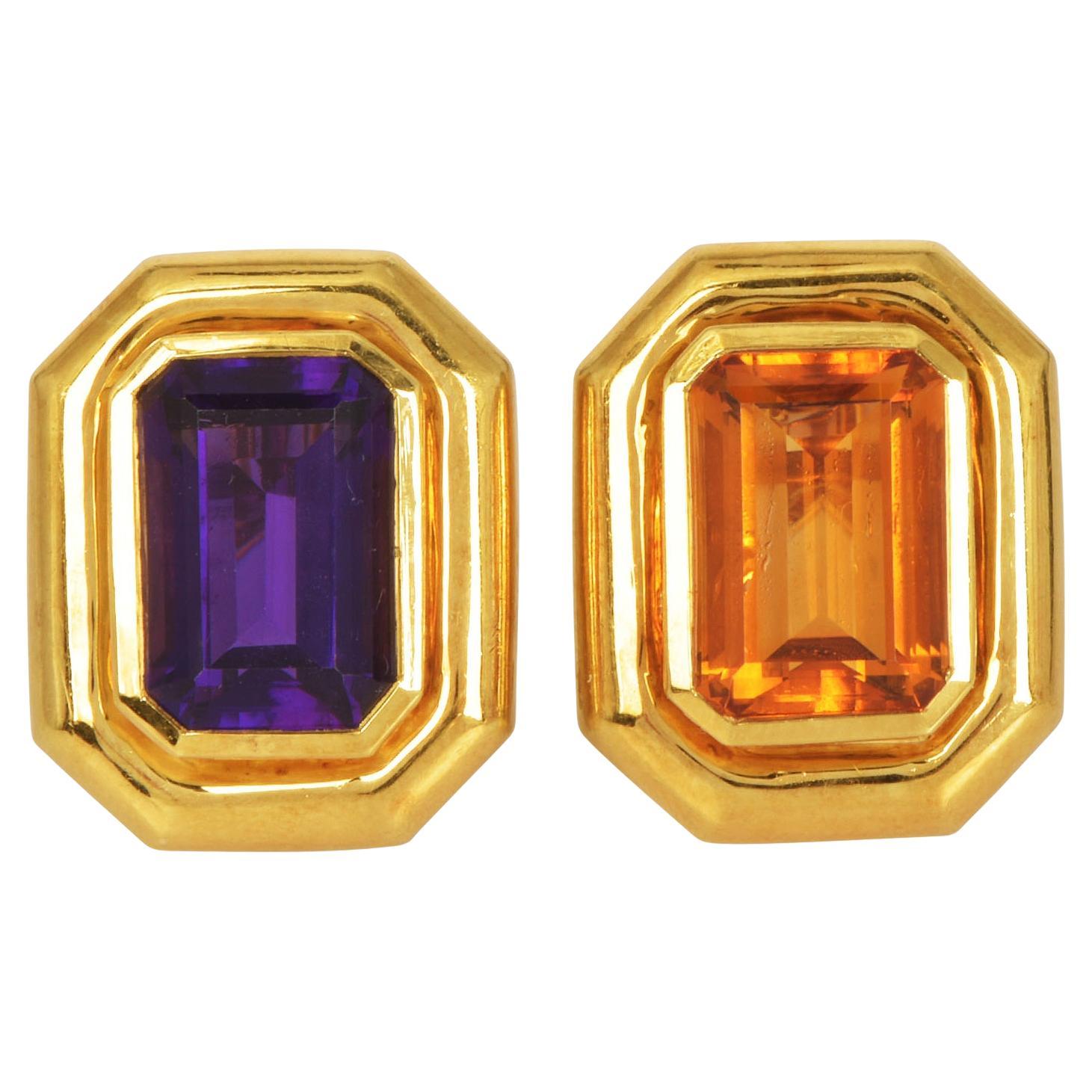 Tiffany & Co. Paloma Picasso Amethyst Citrine 18K Gold Statement Earrings