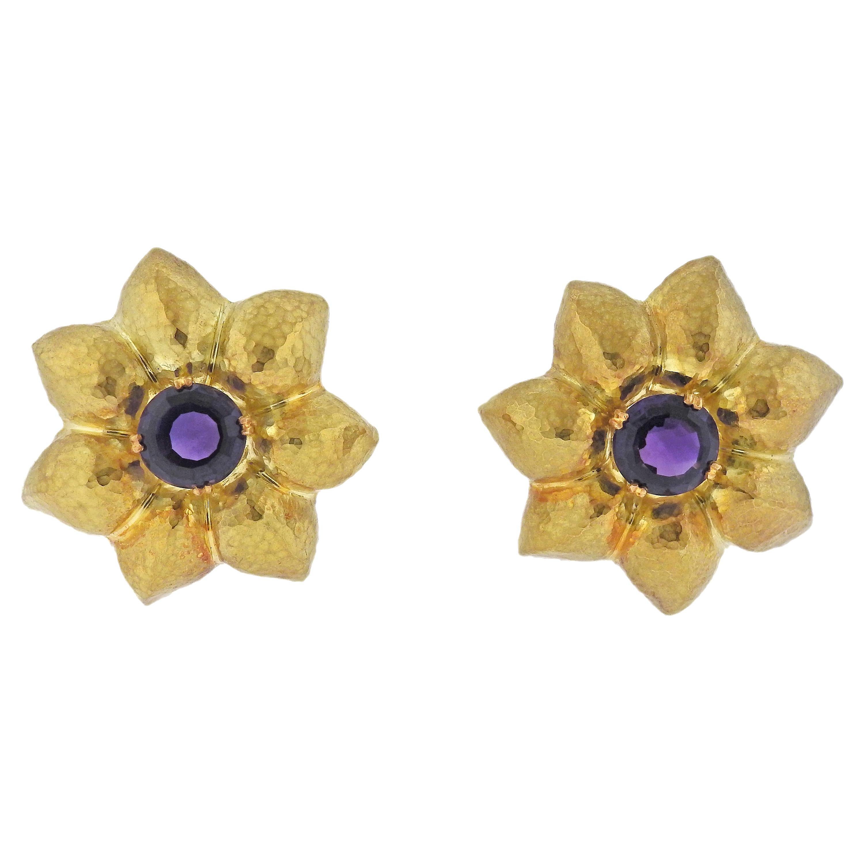 Tiffany & Co. Paloma Picasso Amethyst Gold Flower Earrings