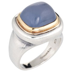 Tiffany & Co Paloma Picasso Blue Chalcedony Ring Silver 18k Gold Vintage Jewelry