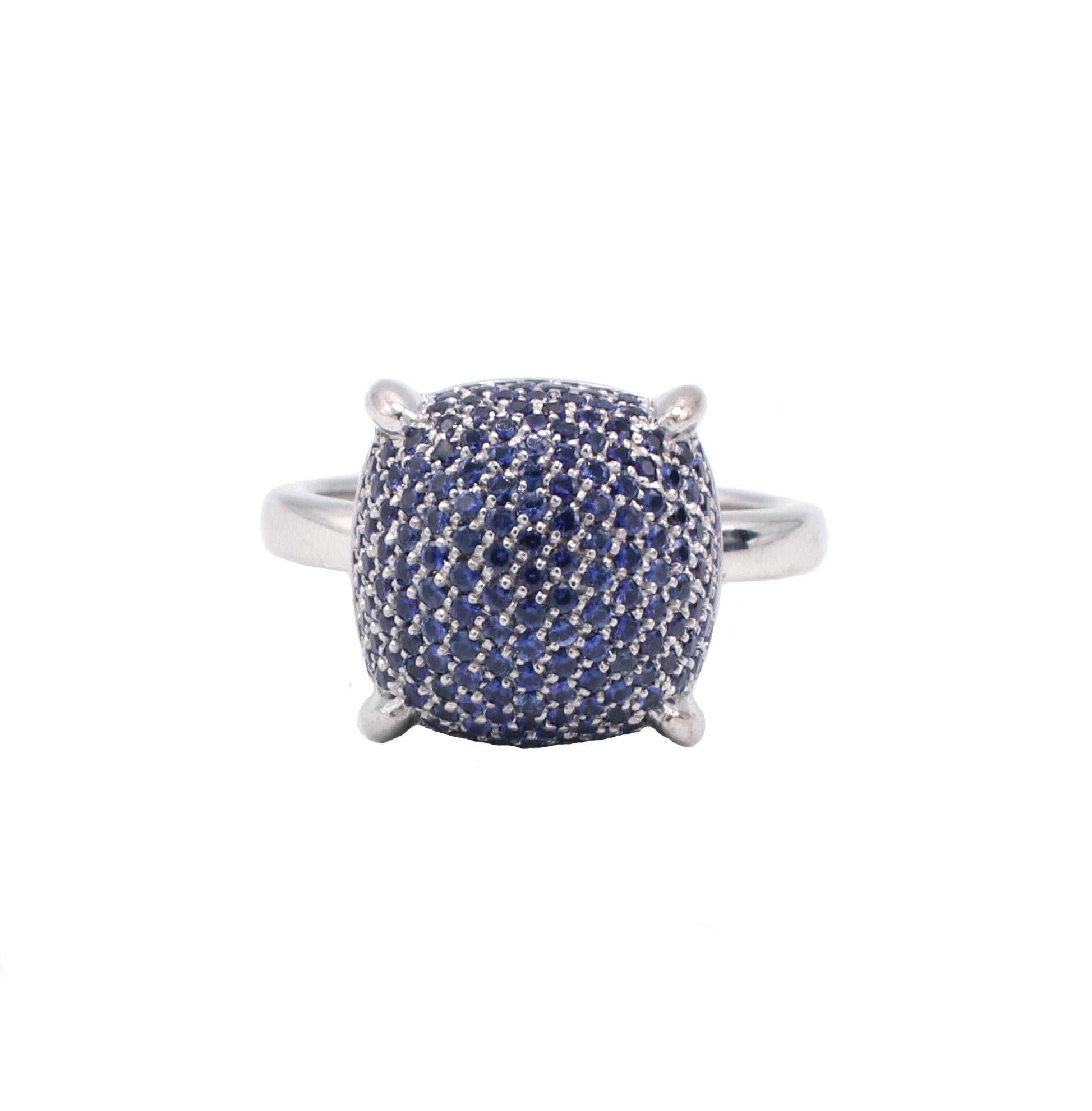 Tiffany & Co. Paloma Picasso Blue Sapphire Sugar Stacks 18 Karat White Gold Ring 
Metal: 18k white gold
Weight: 9.61 grams
Top: 12 x 12mm
Height: 9.5mm
Size: 6 (US)