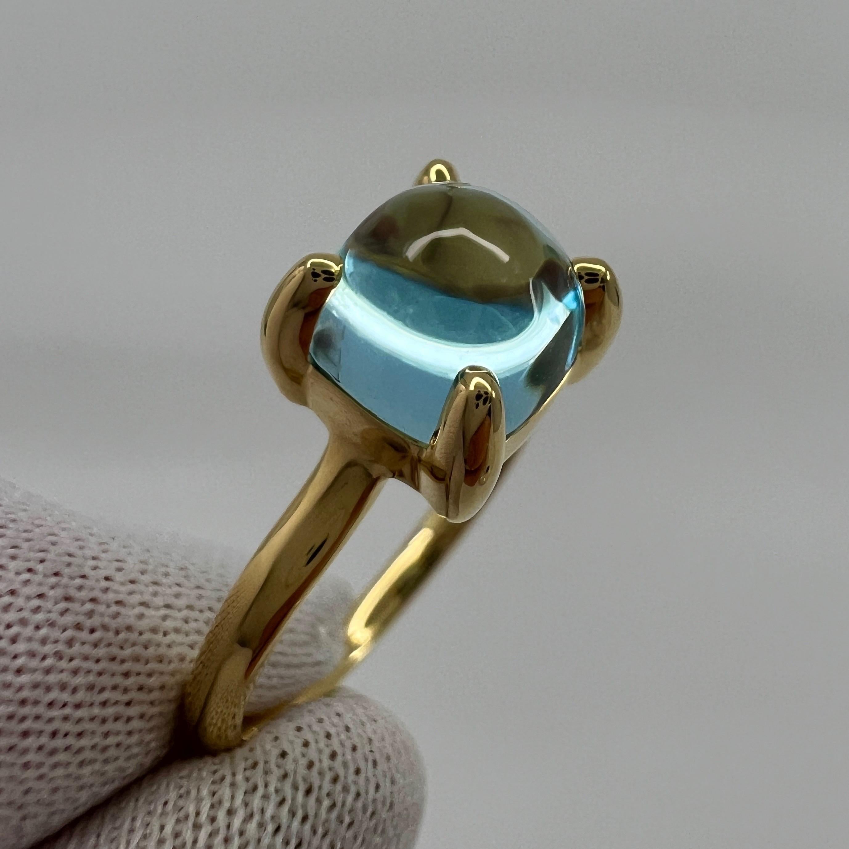 Rare Vintage Tiffany & Co. Bague Paloma Picasso en or jaune 18 carats avec topaze bleue.

Une magnifique et rare bague en topaze bleue sugarloaf de la collection Tiffany & Co Paloma Picasso.

Les maisons de haute joaillerie comme Tiffany n'utilisent