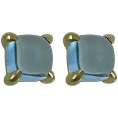 Tiffany & Co. Paloma Picasso Blue Topaz Sugarloaf 18k Yellow Gold Earring Studs