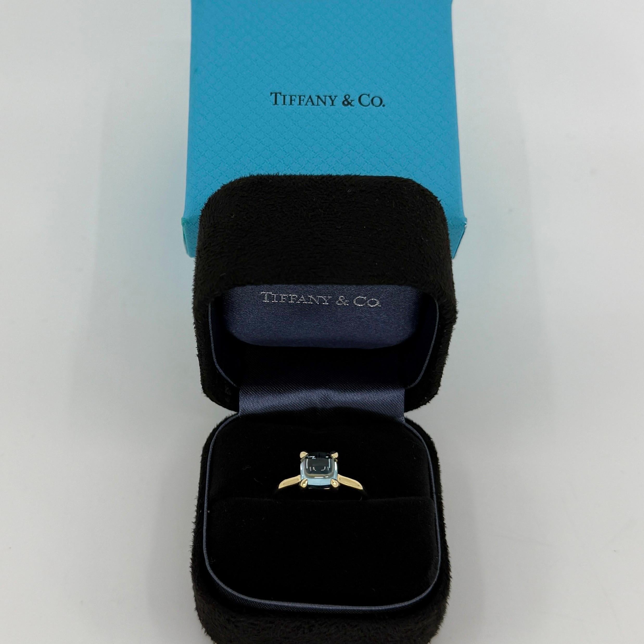 Tiffany & Co Paloma Picasso Blue Topaz Sugarstack Loaf 18k Yellow Gold Ring 5