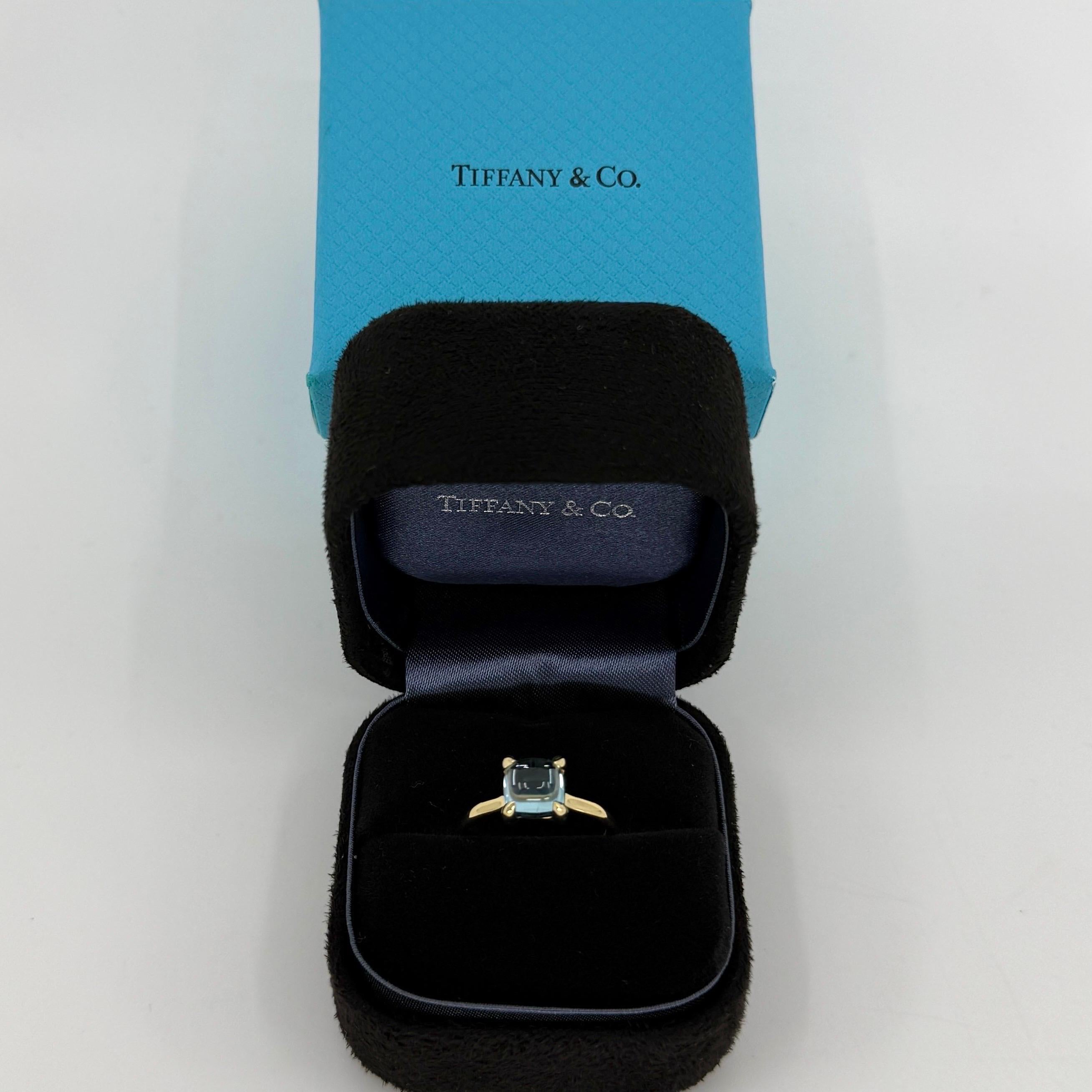 Vintage Tiffany & Co. Paloma Picasso Blue Topaz Sugar Stack 18k Yellow Gold Ring.

A beautiful and rare sugarloaf blue topaz ring from the Tiffany & Co Paloma Picasso collection.

Fine jewellery houses like Tiffany only use the finest gemstone in