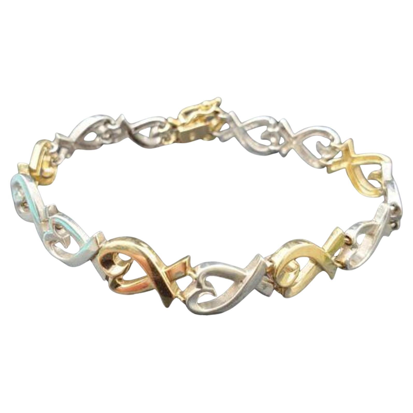 Tiffany & Co. Paloma Picasso Bracelet Loving Heart 18k Gold Sterling Silver 7" (cœur aimant)