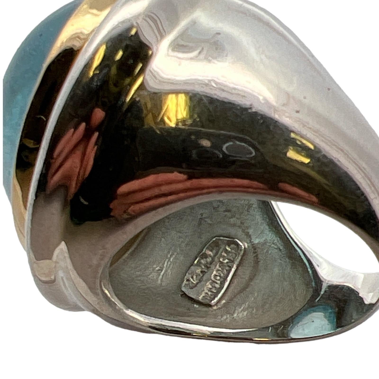 Contemporary Tiffany & Co. Paloma Picasso Cabochon Aquamarine SS/18KYG Vintage Cocktail Ring 