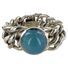 Tiffany & Co. Paloma Picasso Cabochon Aquamarine SS Rare Vintage Link Bracelet