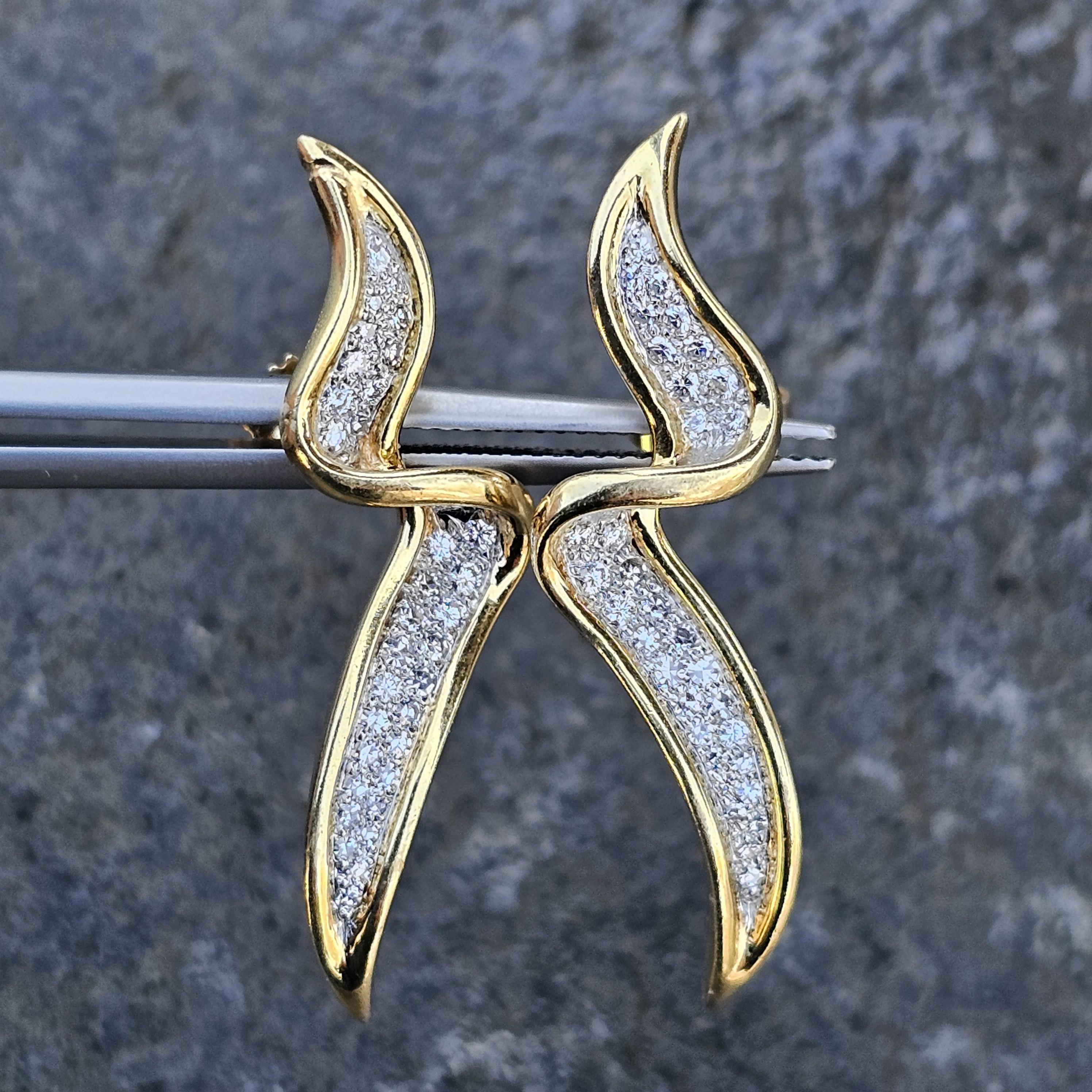 Round Cut Tiffany & Co. Paloma Picasso Chrysalis Diamond Earrings 18k Gold Platinum 1987 For Sale
